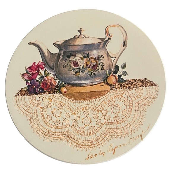 VTG CoasterStone Sandstone Coasters Victorian Teapots  4 Assorted Coasters NIB - Picture 3 of 10